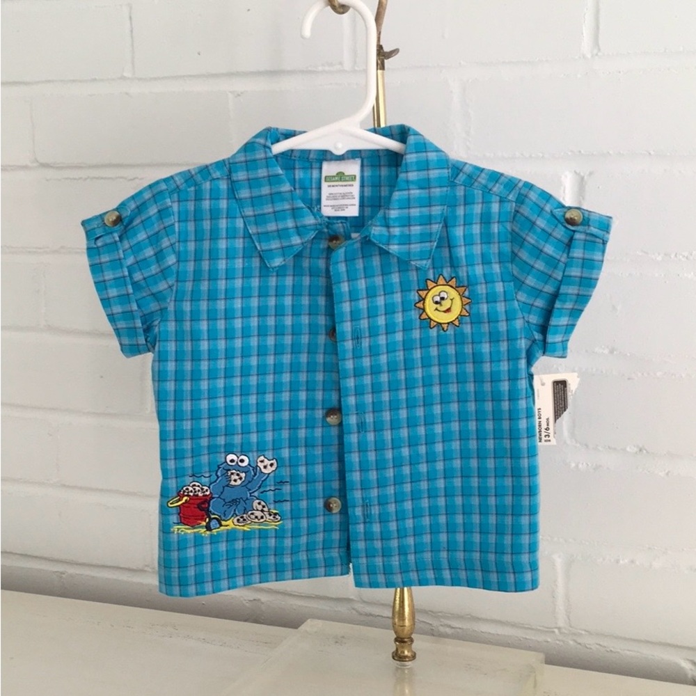 New With Tags Baby Boy Plaid Sesame Street Shirt Size 3-6 Months